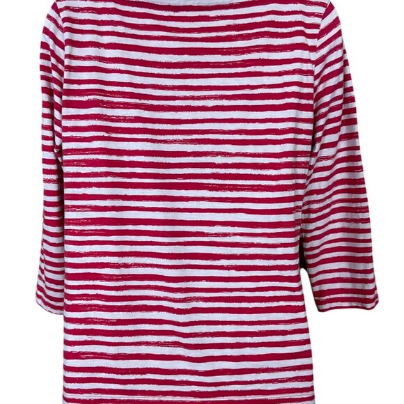 Talbots 3/4 Sleeve Red White Striped Scoop Neck Cotton Tee Blue Sequin Whale Acc - Picture 2 of 6
